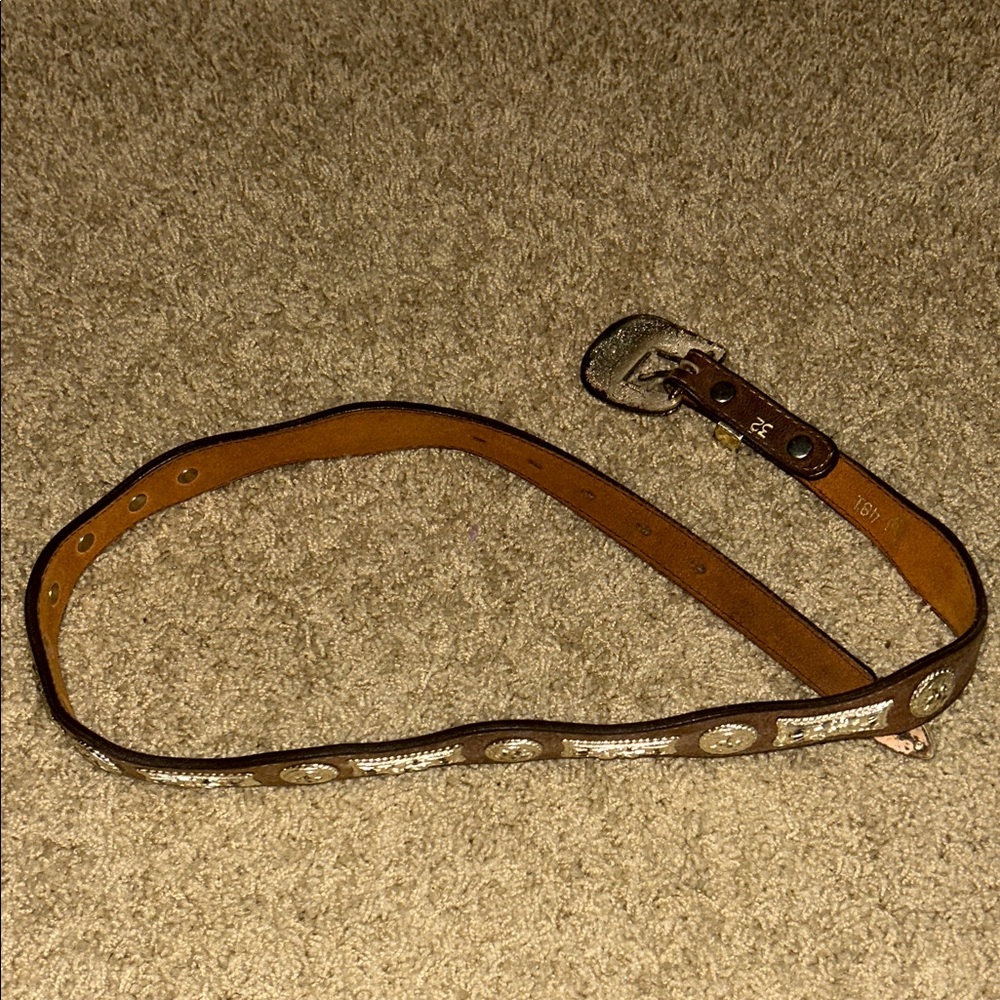 TEXAS Brown Leather Belt with Silver Accents vintage